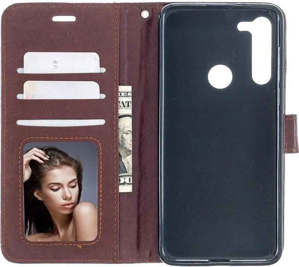 Motorola Moto One Fusion Plus Hoesjes – Portemonnee Book Case – Pasjeshouder – Magneetsluiting – Bruin-Ilumina Benelux