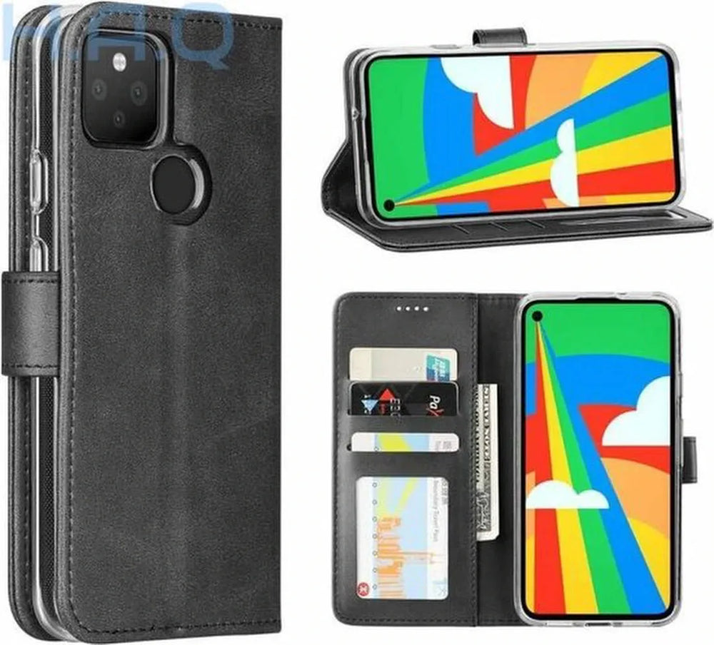 Google Pixel 5 Hoesjes – Portemonnee Book Case – Pasjeshouder – Magneetsluiting – Zwart-Ilumina Benelux