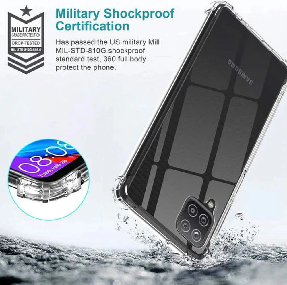 Samsung Galaxy M12 Hoesjes – Anti-Shock Siliconen Backcover – Schokbestendig – 2 Pack Screenprotector Gehard Glas-Ilumina Benelux