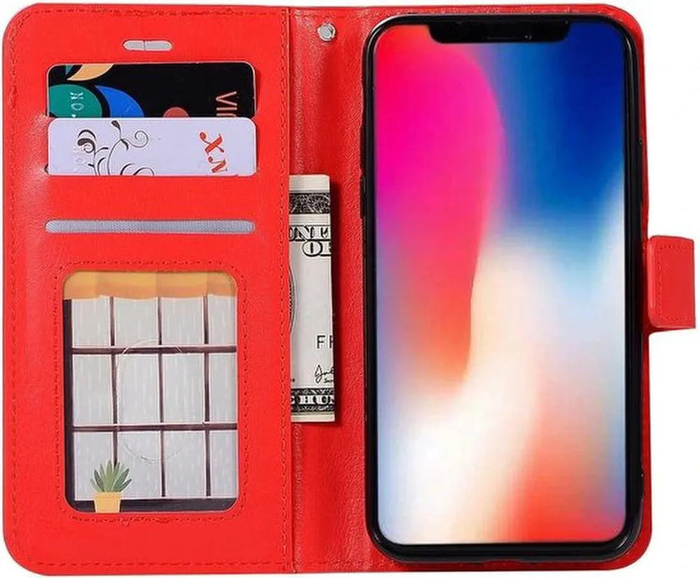 iPhone XR Hoesjes – Portemonnee Book Case – Pasjeshouder – Magneetsluiting – Rood-Ilumina Benelux