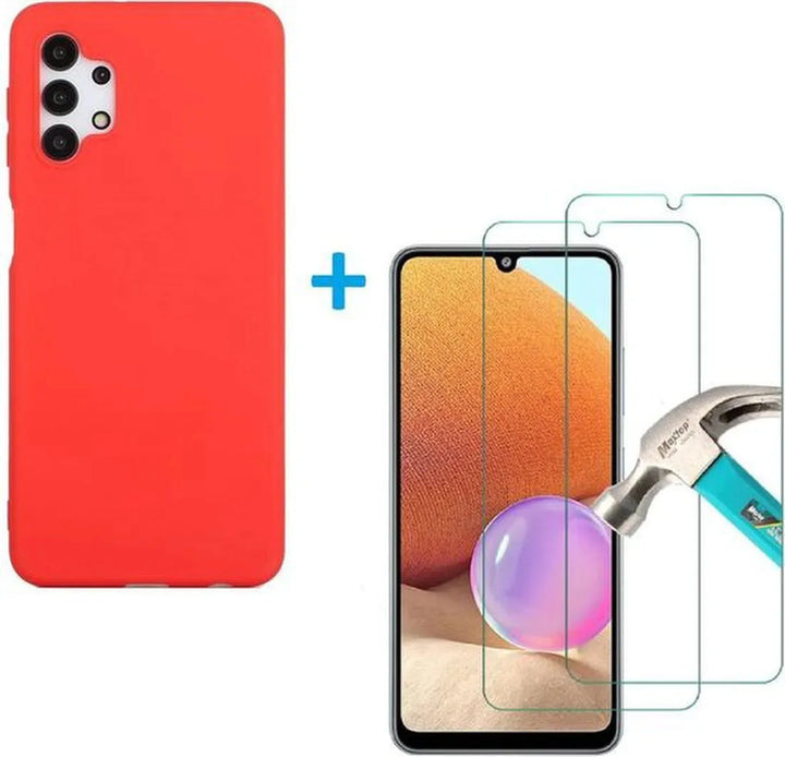 Samsung Galaxy A32 5G Hoesjes – Liquid Siliconen Backcover – Soft Touch Flexibel – Incl. Screenprotector – Rood-Ilumina Benelux