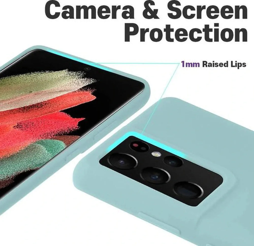 Samsung Galaxy S21 Ultra Hoesjes – Liquid Siliconen Backcover – Soft Touch Flexibel – Mist Blauw-Ilumina Benelux