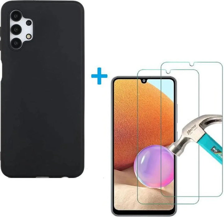 Samsung Galaxy A32 5G Hoesjes – Liquid Siliconen Backcover – Soft Touch – Flexibel – Zwart + Screenprotector-Ilumina Benelux