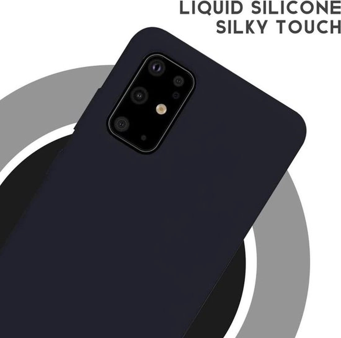 Liquid Silicone hoesje Geschikt voor: Samsung Galaxy A20S Soft Touch Flexible - Zwart + 1x Screenprotector