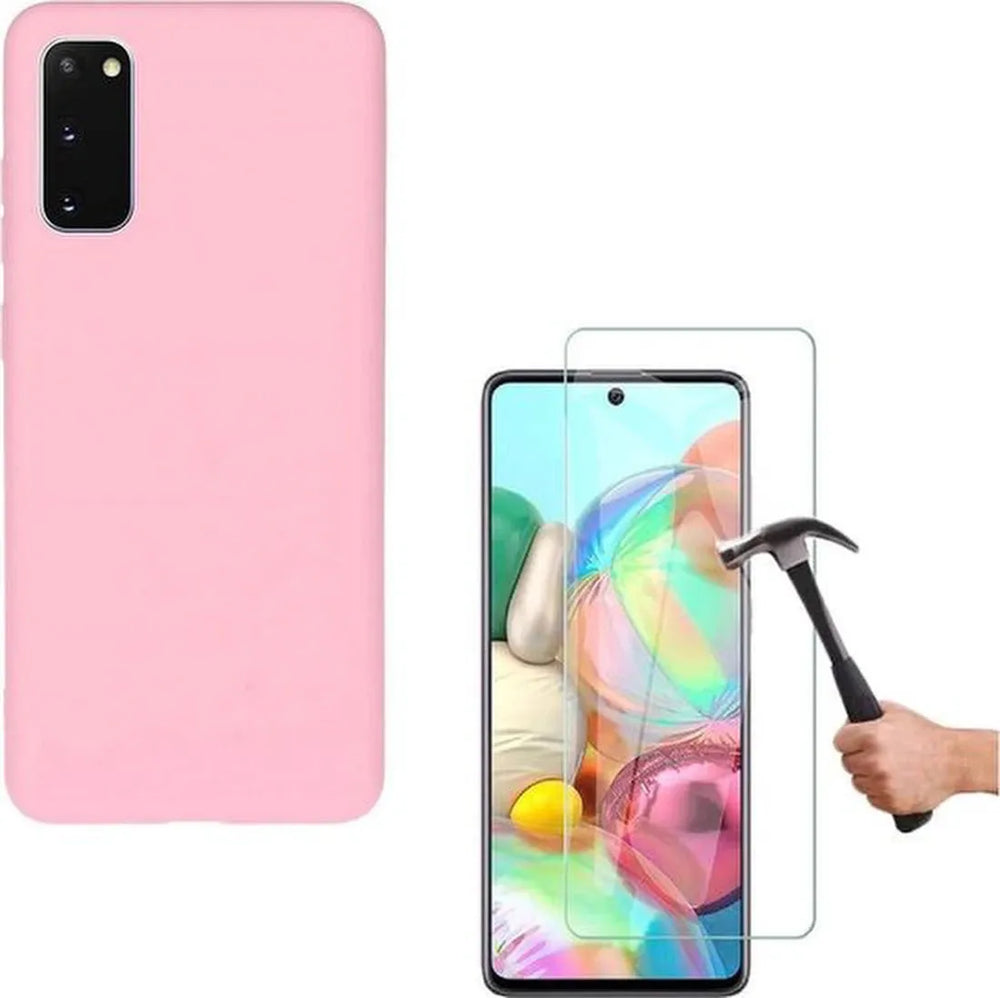 Samsung Galaxy A71 Hoesjes – Liquid Siliconen Backcover – Soft Touch Flexibel – Incl. Screenprotector – Lichtroze-Ilumina Benelux