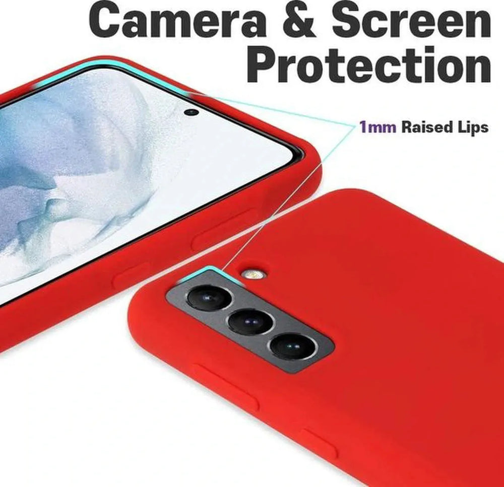 Samsung Galaxy S21 Hoesjes – Liquid Siliconen Backcover – Soft Touch – Flexibel – Rood + Screenprotector-Ilumina Benelux