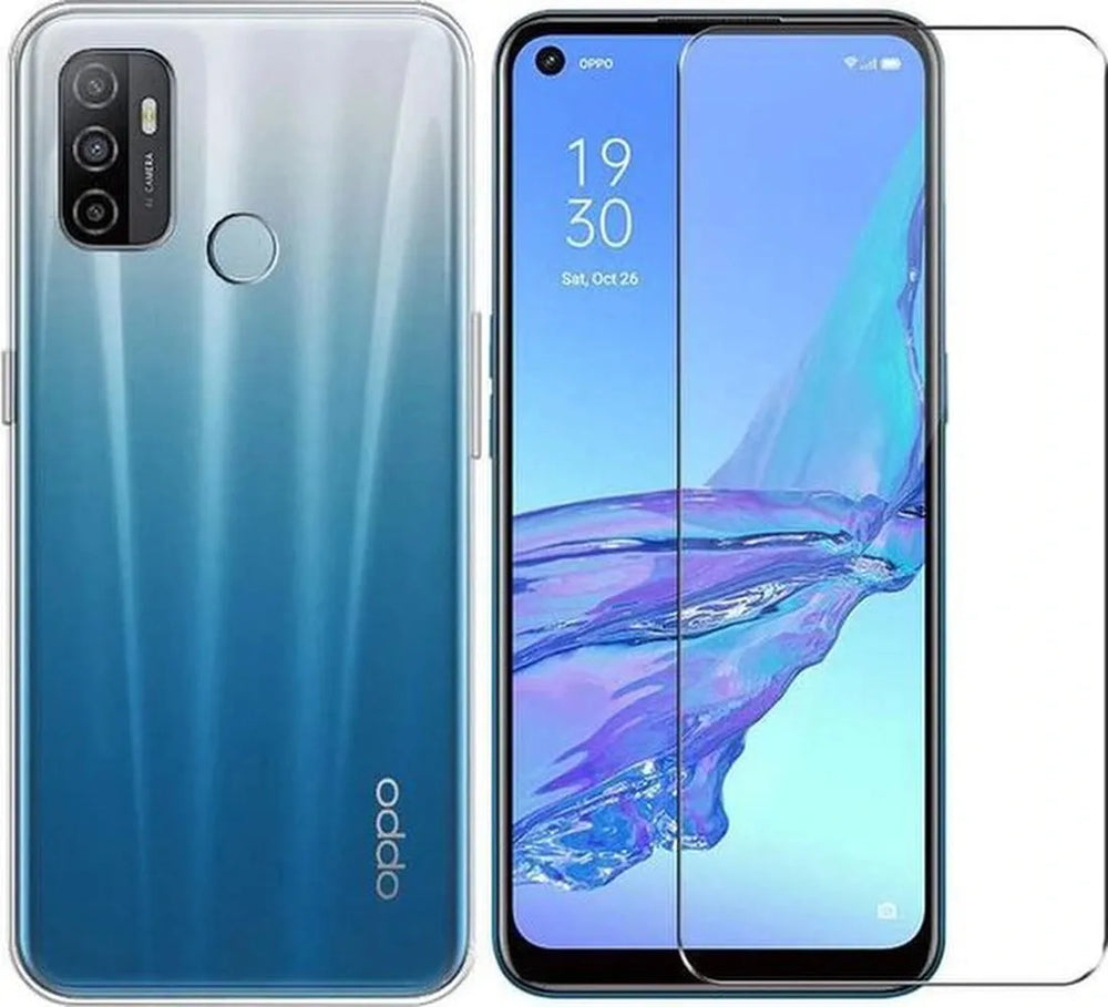 OPPO A53S Hoesjes – Transparante Siliconen Backcover – 2 Pack Screenprotector – Gehard Glas – Anti Kras-Ilumina Benelux