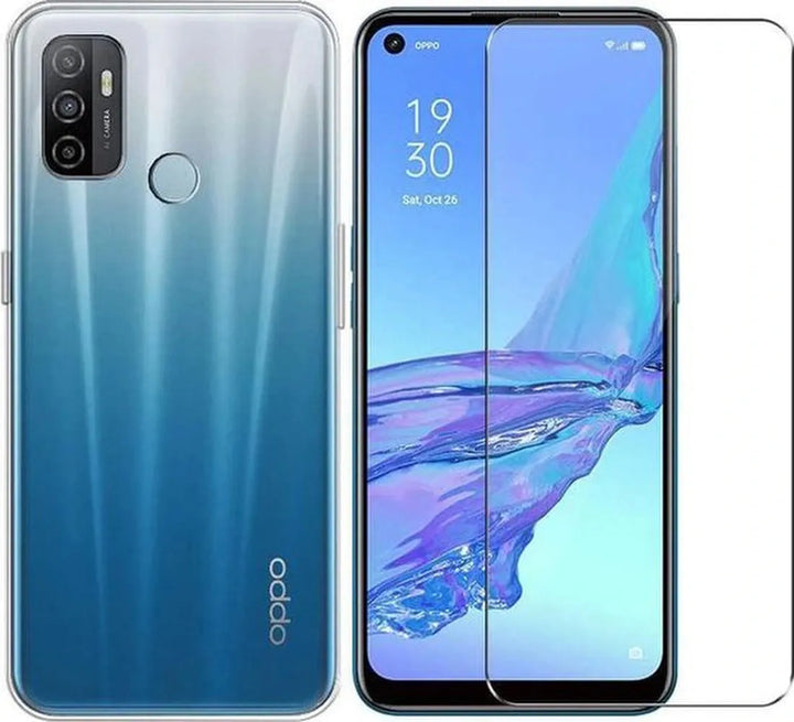 OPPO A53S Hoesjes – Transparante Siliconen Backcover – 2 Pack Screenprotector – Gehard Glas – Anti Kras-Ilumina Benelux