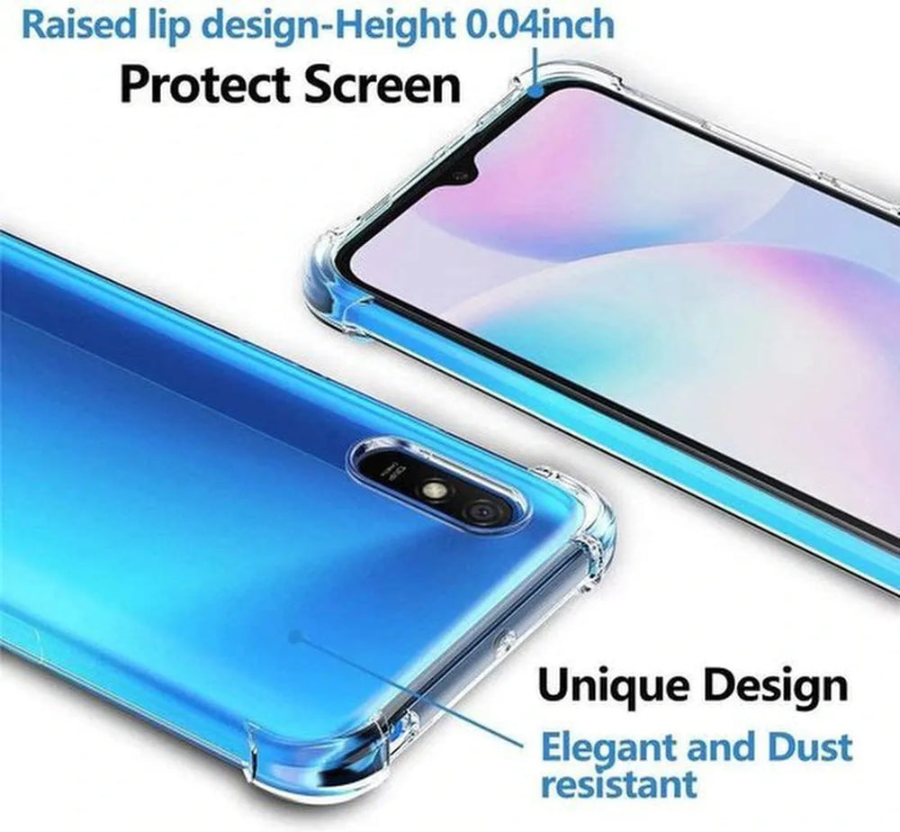 Xiaomi Redmi 9A Hoesjes – Siliconen Backcover – Schokbestendig – Transparant – 2x Gehard Glas Screenprotector-Ilumina Benelux