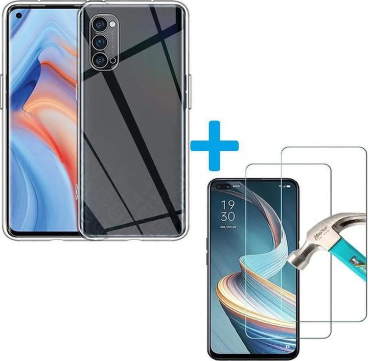 Oppo Reno 4 5G Hoesjes – Transparante Siliconen Backcover – 2 Pack Screenprotector – Gehard Glas – Anti-kras-Ilumina Benelux