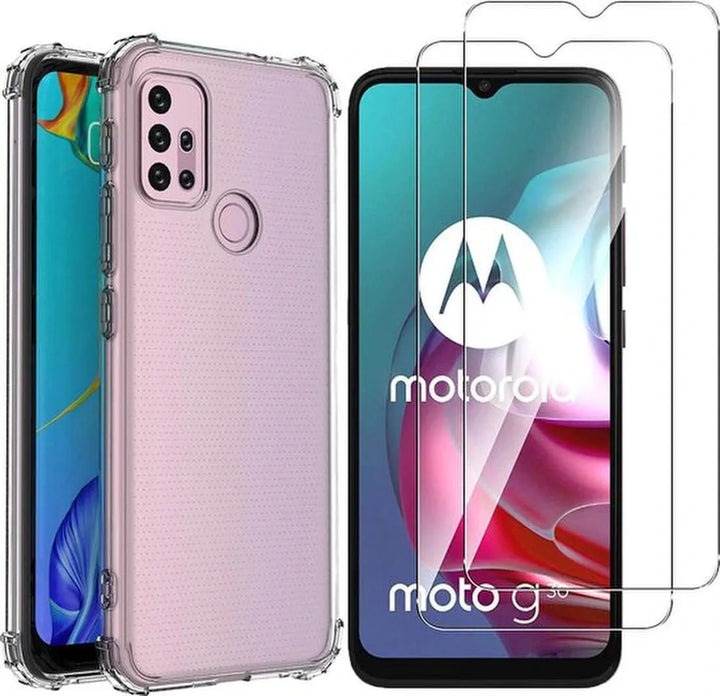 Motorola Moto G30/G20/G10 Hoesjes – Siliconen Backcover – Schokbestendig – 2x Screenprotector – Transparant-Ilumina Benelux