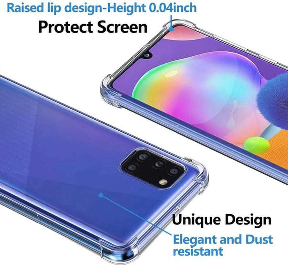 Samsung Galaxy A31 Hoesjes – Siliconen Backcover – Schokbestendig Anti-Shock – 2 Pack Screenprotector Gehard Glas – Transparant-Ilumina Benelux