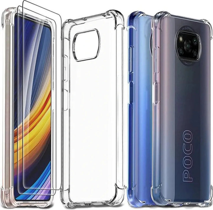 Xiaomi Poco X3 Hoesjes – Siliconen Backcover – Schokbestendig Anti-Shock – Transparant – 2x Screenprotector-Ilumina Benelux