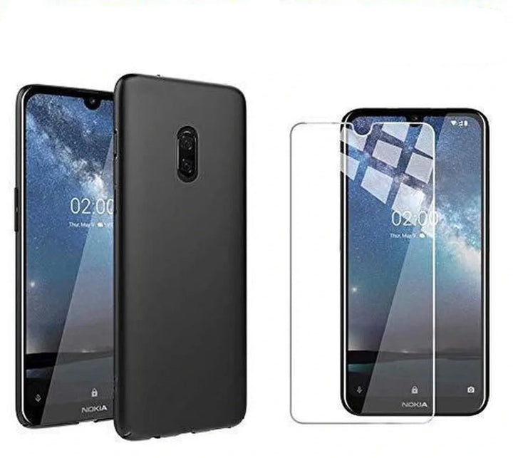 Nokia 2.2 Hoesjes – Siliconen Backcover – Inclusief 2x Screenprotector Gehard Glas – Anti-kras – Zwart-Ilumina Benelux