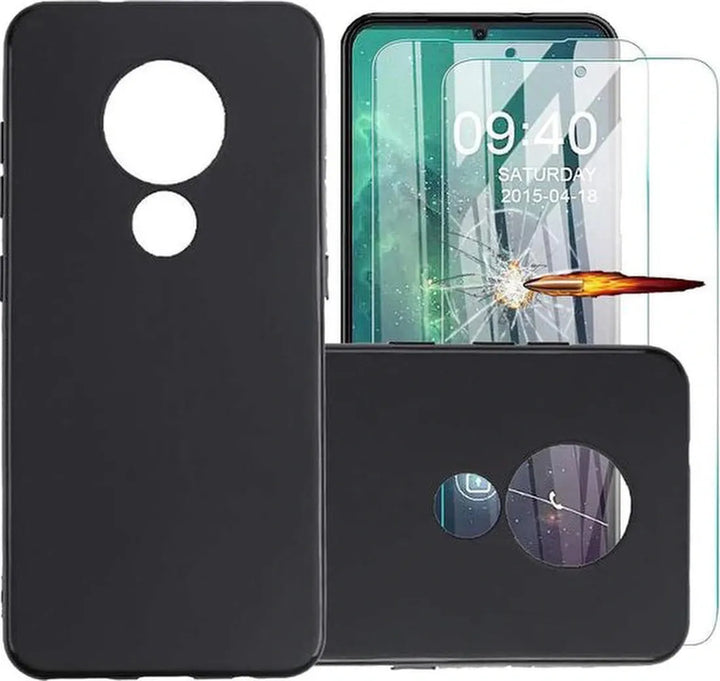 Nokia 7.2 Hoesjes – Siliconen Backcover + 2x Screenprotector – Gehard Glas – Anti Kras – Zwart-Ilumina Benelux