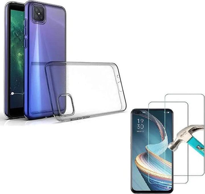 Oppo Reno 4Z 5G Hoesjes – Transparante Siliconen Backcover – 2 Pack Screenprotector – Gehard Glas – Anti Kras-Ilumina Benelux