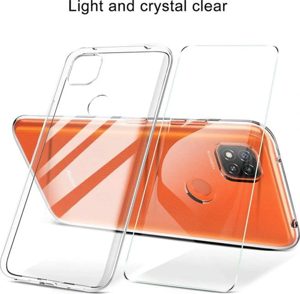 Xiaomi Redmi 9C Hoesjes – Transparante Siliconen Backcover – 2 Pack Screenprotector – Gehard Glas-Ilumina Benelux