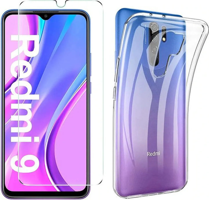 Xiaomi Redmi 9 Hoesjes – Transparante Siliconen Backcover – 2 Pack Screenprotector – Gehard Glas-Ilumina Benelux