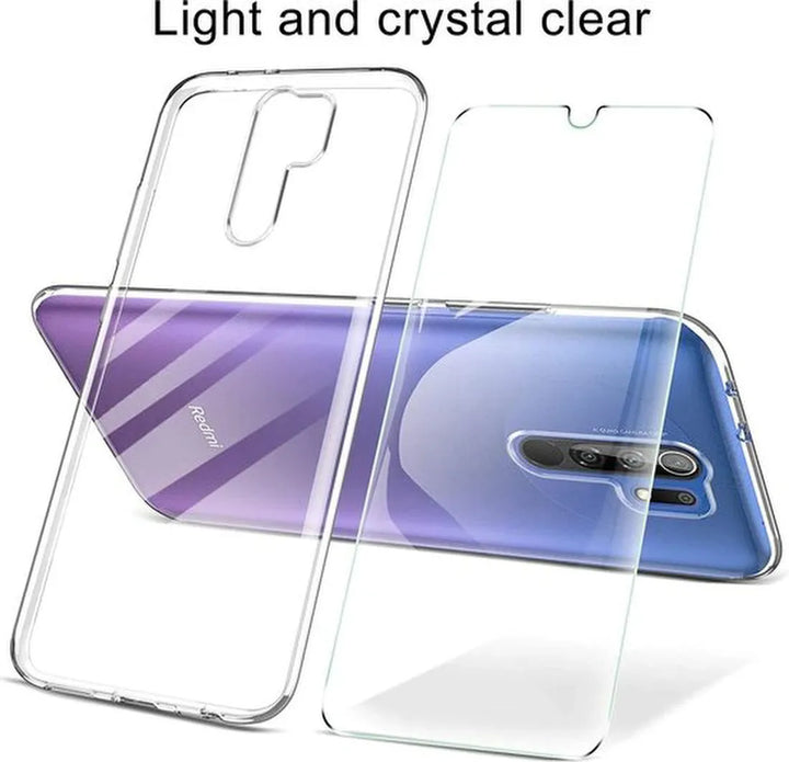 Xiaomi Redmi 9 Hoesjes – Transparante Siliconen Backcover – 2 Pack Screenprotector – Gehard Glas-Ilumina Benelux
