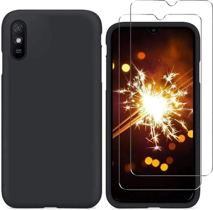 Xiaomi Redmi 9A Hoesjes – Siliconen Backcover – 2x Screenprotector Gehard Glas – Anti-kras – Zwart-Ilumina Benelux