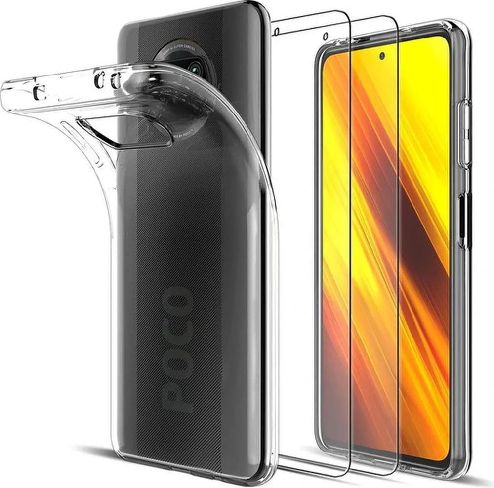 Xiaomi Poco X3/X3 Pro Hoesjes – Transparante Siliconen Backcover – Inclusief 2x Screenprotector – Anti Kras-Ilumina Benelux