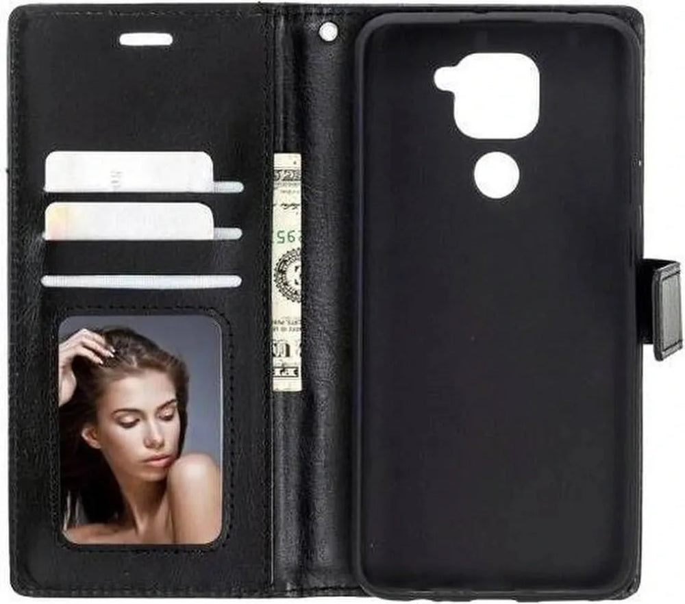 Xiaomi Redmi Note 9 Hoesjes – Portemonnee Book Case – Pasjeshouder – Magneetsluiting – Zwart-Ilumina Benelux