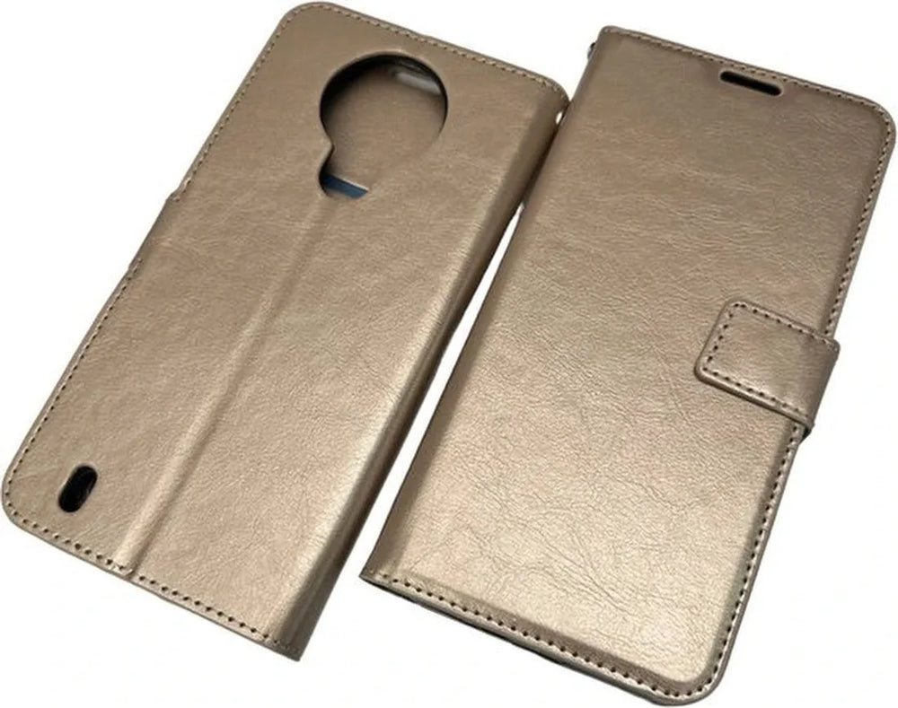 Nokia 1.4 Hoesjes – Portemonnee Book Case – Magneetsluiting – 2x Gehard Glas Screenprotector – Goud-Ilumina Benelux