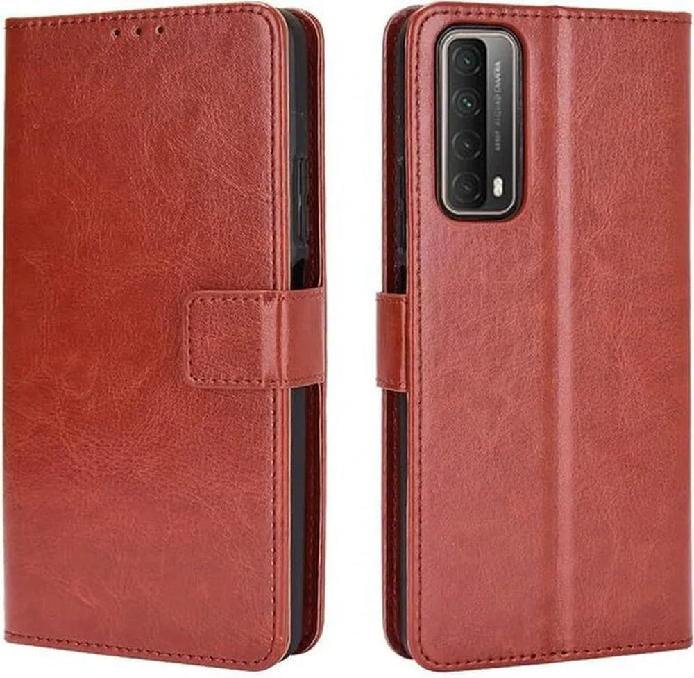 Huawei P Smart 2021 Hoesjes – Portemonnee Book Case – Pasjeshouder – 2x Screenprotector – Bruin-Ilumina Benelux