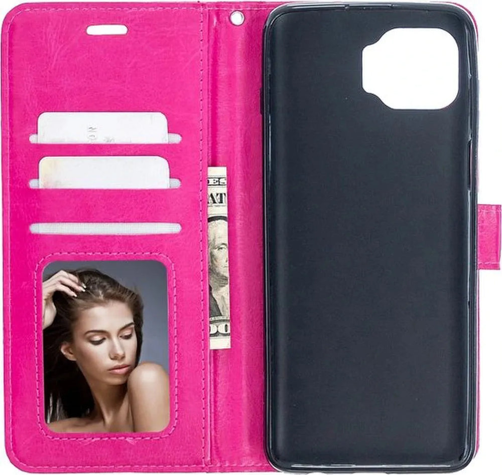 Motorola Moto G 5G Plus Hoesjes – Portemonnee Book Case – Pasjeshouder – 2x Screenprotector – Roze-Ilumina Benelux