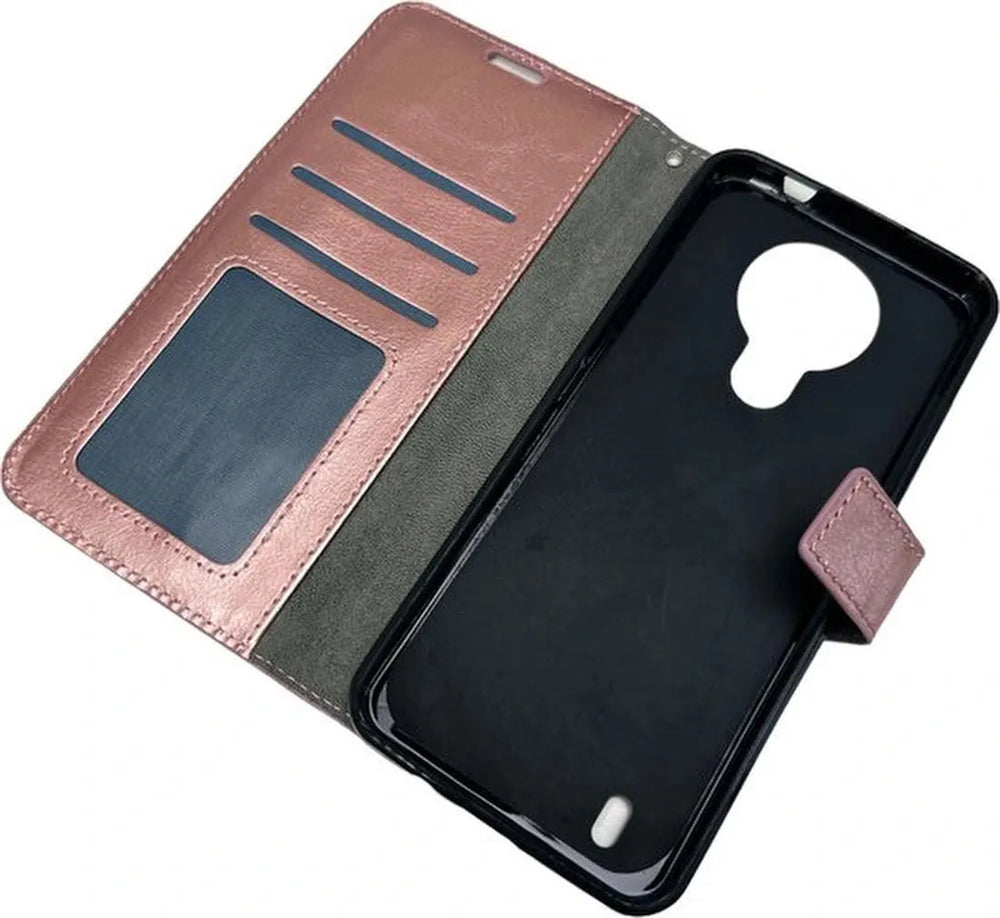 Nokia 1.4 Hoesjes – Portemonnee Book Case – Pasjeshouder – Magneetsluiting – Roségoud-Ilumina Benelux