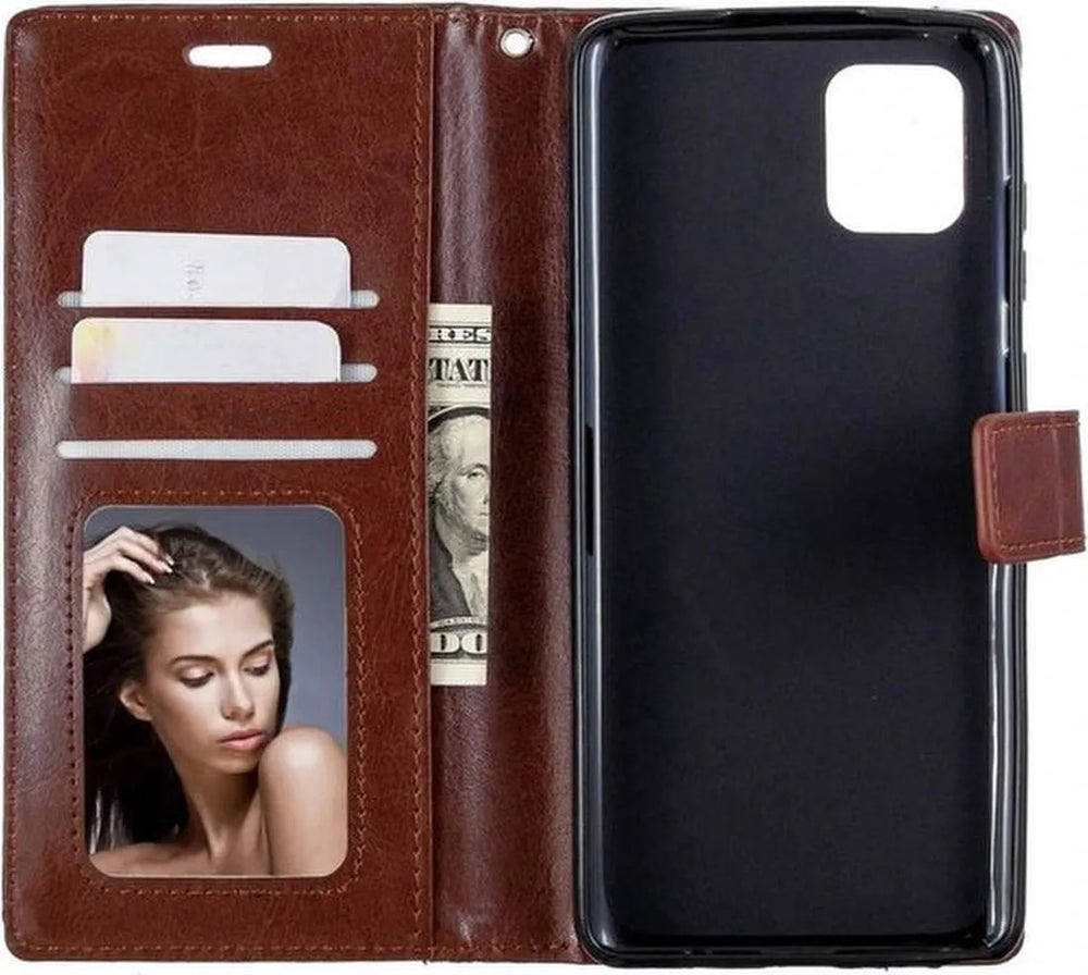 Motorola Moto G 5G Plus Hoesjes – Portemonnee Book Case – Magneetsluiting – 2x Screenprotector – Bruin-Ilumina Benelux