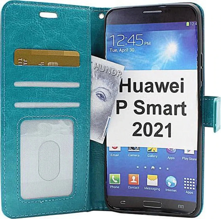 Huawei P Smart 2021 Hoesjes – Portemonnee Book Case – Magneetsluiting – 2x Screenprotector – Turquoise-Ilumina Benelux