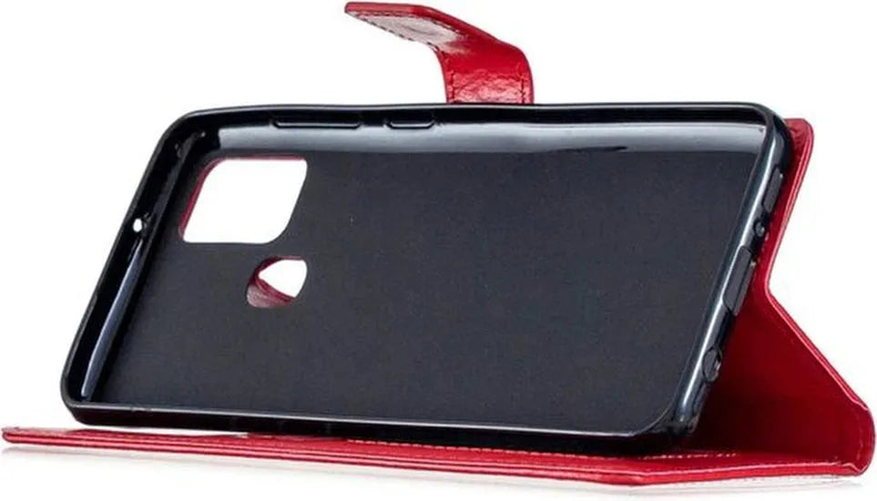 Motorola Moto G 5G Hoesjes – Portemonnee Book Case – Pasjeshouder – 2x Screenprotector – Rood-Ilumina Benelux