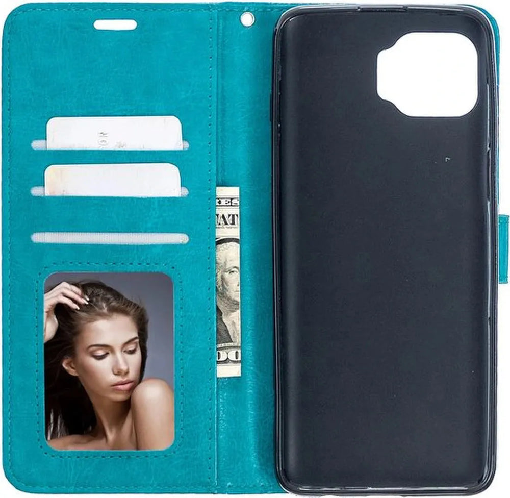 Motorola Moto G 5G Plus Hoesjes – Portemonnee Book Case – Pasjeshouder – Magneetsluiting – Turquoise-Ilumina Benelux