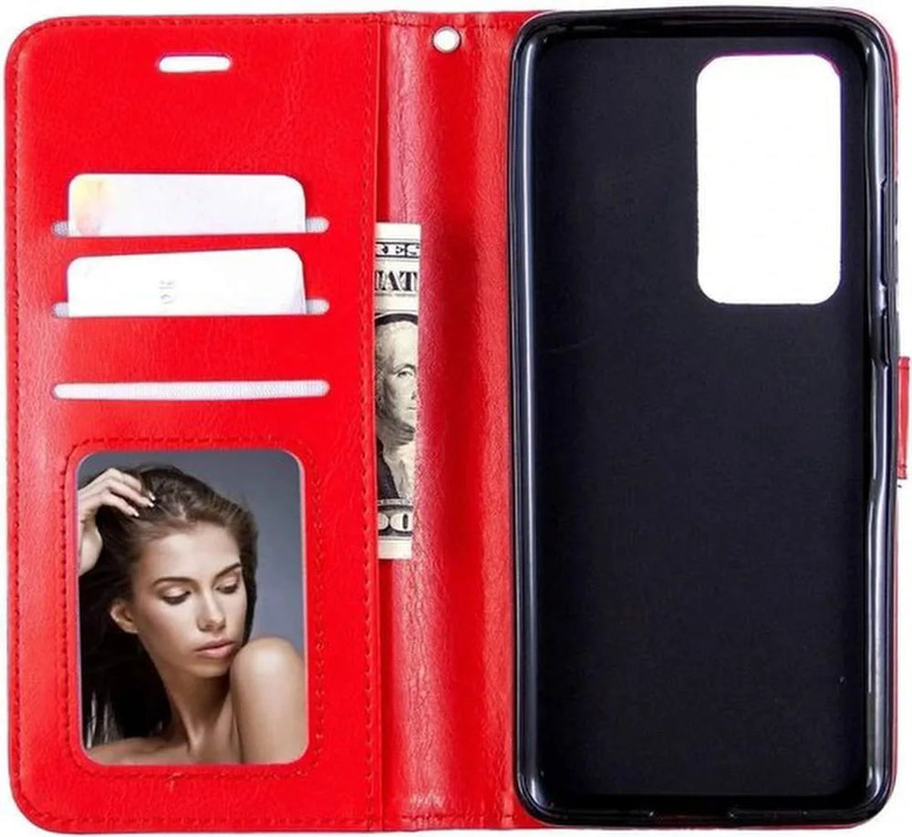 Oppo Find X3 Neo Hoesjes – Portemonnee Book Case – Pasjeshouder – 2x Gehard Glas Screenprotector – Rood-Ilumina Benelux