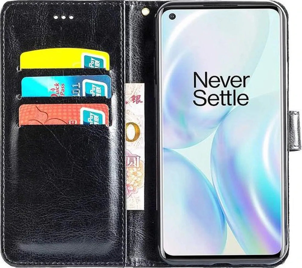 OnePlus 8 Pro Hoesjes – Portemonnee Book Case – Pasjeshouder – Magneetsluiting – Zwart-Ilumina Benelux