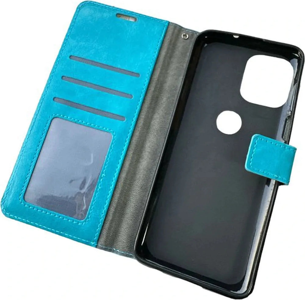 Motorola Moto G100 Hoesjes – Portemonnee Book Case – Pasjeshouder – Magneetsluiting – Turquoise-Ilumina Benelux
