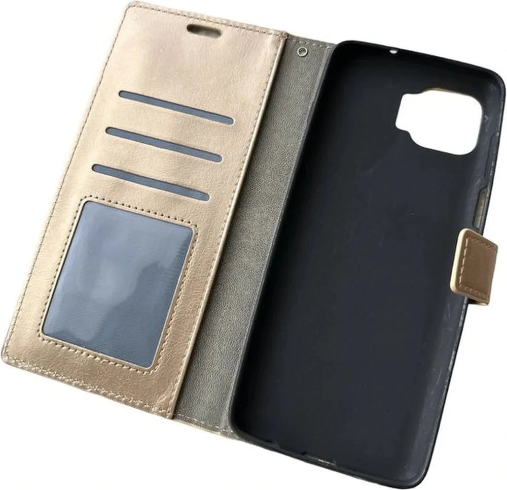 Motorola Moto G 5G Plus Hoesjes – Portemonnee Book Case – Pasjeshouder – Magneetsluiting – Goud-Ilumina Benelux