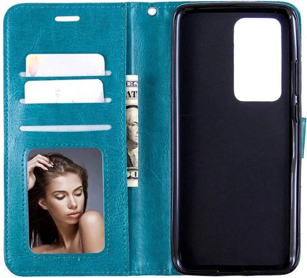 Huawei P Smart 2021 Hoesjes – Portemonnee Book Case – Pasjeshouder – Magneetsluiting – Turquoise-Ilumina Benelux