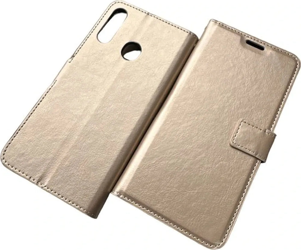 Motorola Moto E7i Power Hoesjes – Portemonnee Book Case – Pasjeshouder – 2x Screenprotector – Goud-Ilumina Benelux
