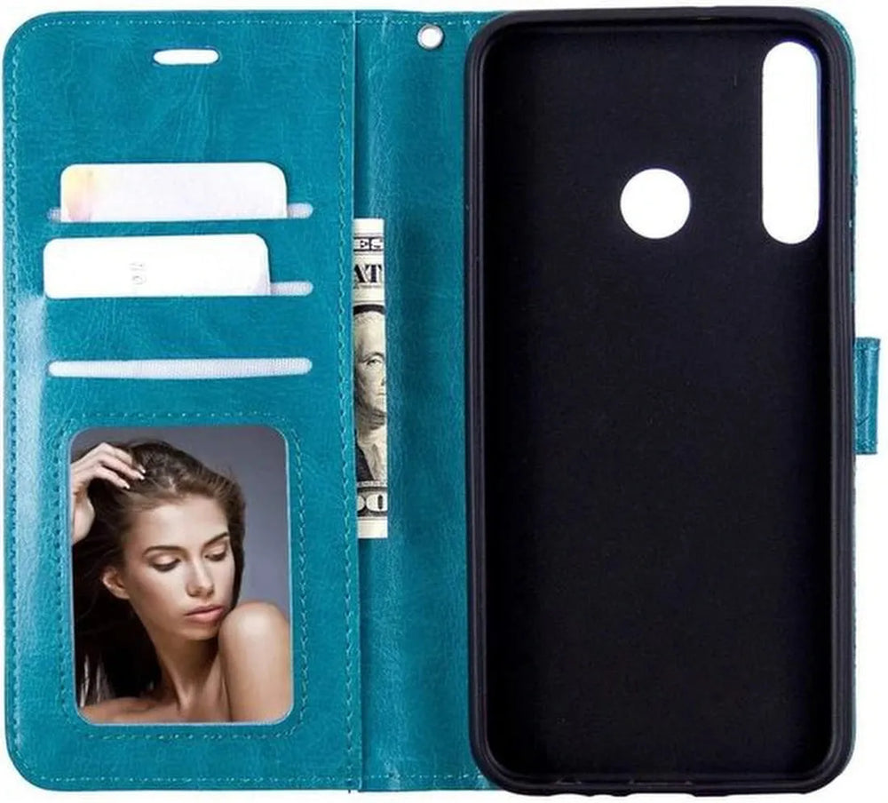 Motorola Moto E6S / E6+ Hoesjes – Portemonnee Book Case – Pasjeshouder – Magneetsluiting – Turquoise-Ilumina Benelux