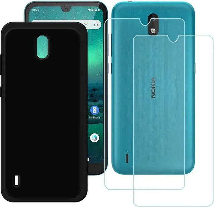 Nokia 1.3 Hoesjes – Siliconen Backcover + 2x Screenprotector – Gehard Glas – Anti-kras – Zwart-Ilumina Benelux