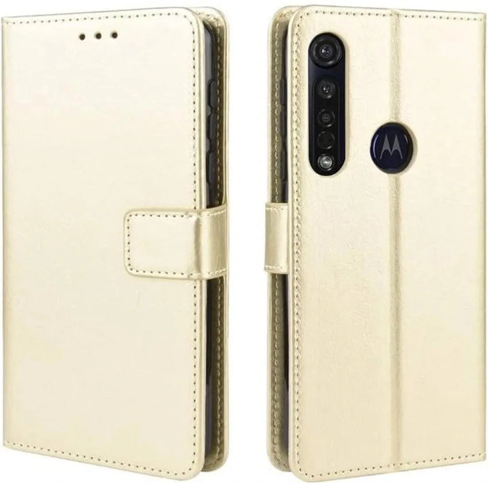 Motorola Moto G8 Plus Hoesjes – Portemonnee Book Case – Pasjeshouder – Magneetsluiting – Goud-Ilumina Benelux