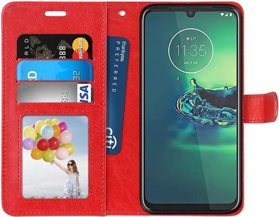 Motorola Moto G8 Plus Hoesjes – Portemonnee Book Case – Pasjeshouder – Magneetsluiting – Rood