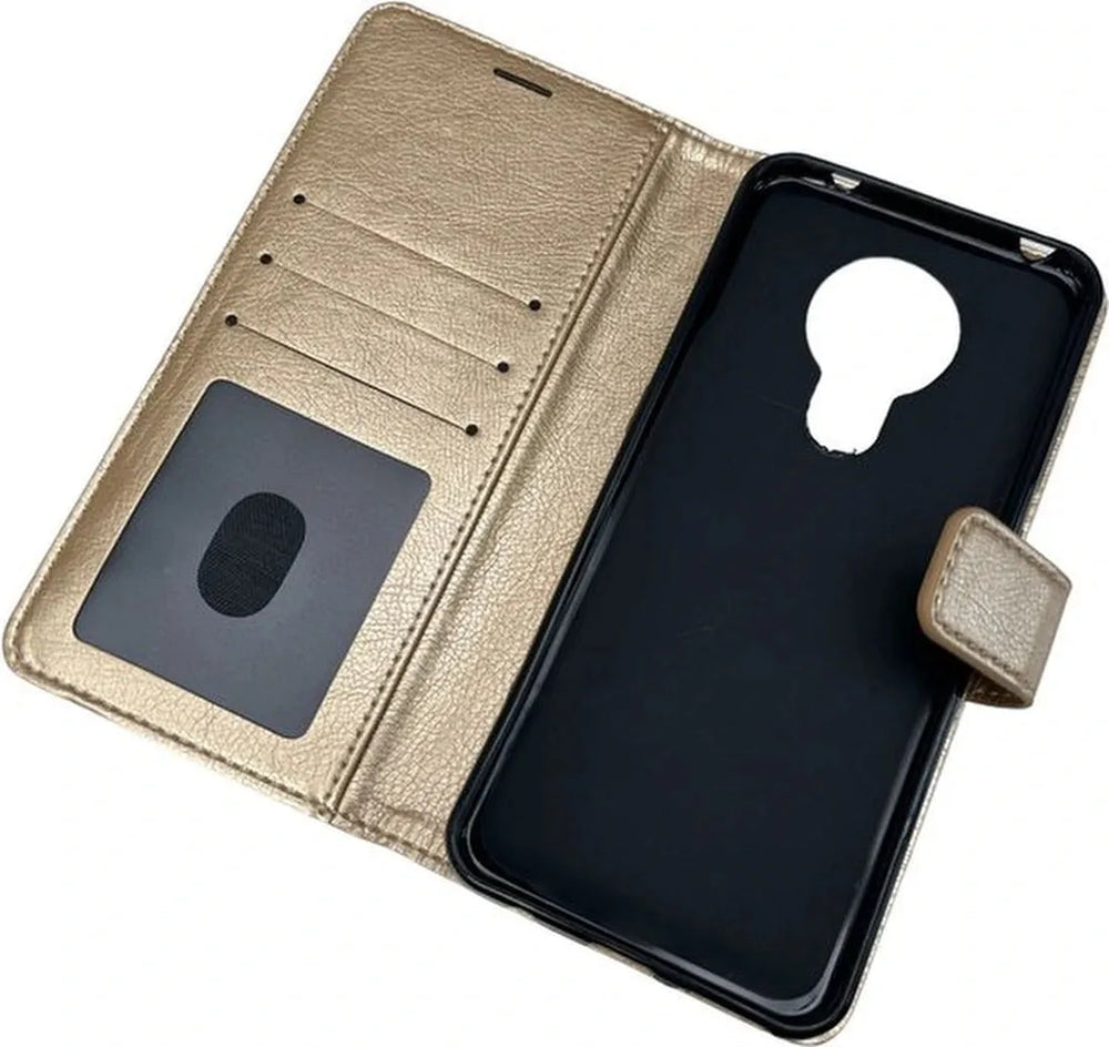 Nokia 5.3 Hoesjes – Portemonnee Book Case – Pasjeshouder – Magneetsluiting – Goud-Ilumina Benelux