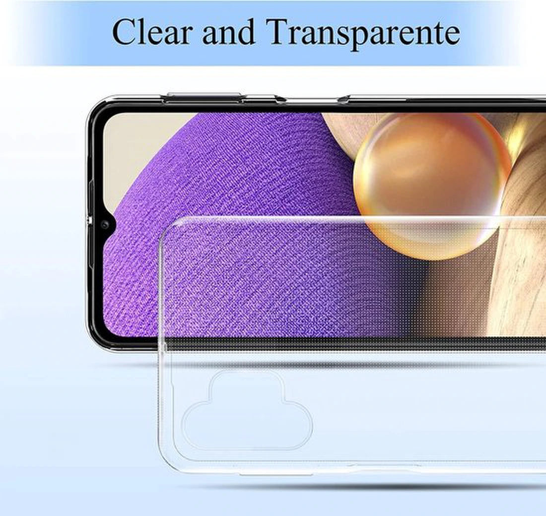 Silicone hoesje Transparant met 2 Pack Screenprotector Glas Geschikt voor: Samsung Galaxy A32 4G