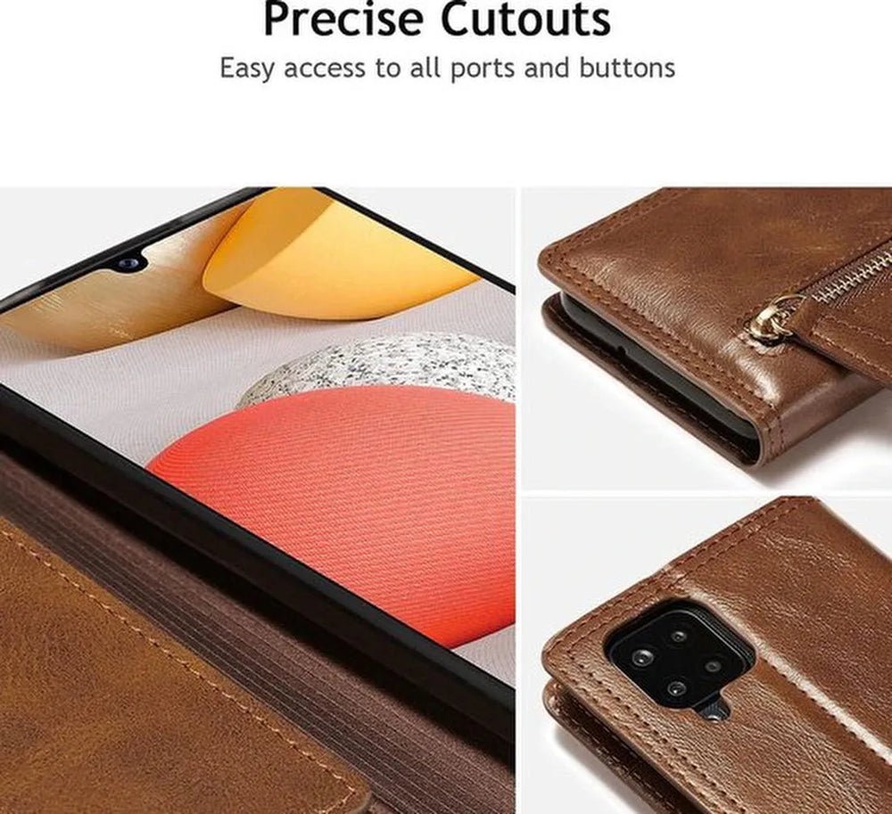 Samsung Galaxy A12 Hoesjes – Vintage Portemonnee Hoes – Pasjeshouder – Magneetsluiting – Donkerbruin-Ilumina Benelux