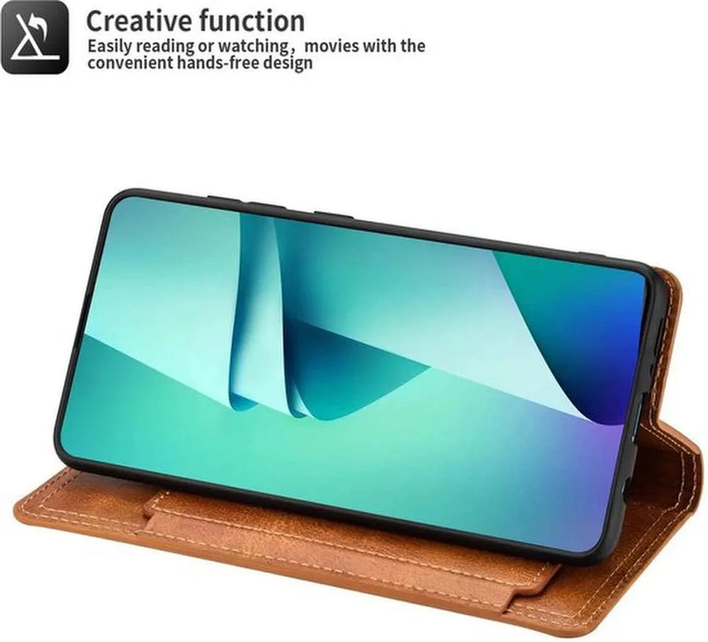 Samsung Galaxy A02S Hoesjes – Vintage Portemonnee Hoes – Pasjeshouder – Magneetsluiting – Lichtbruin-Ilumina Benelux