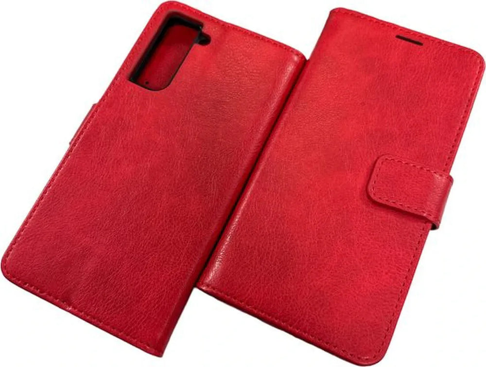 Samsung Galaxy S21 FE Hoesjes – Portemonnee Hoes – 2 Pack Screenprotector – Magneetsluiting – Rood-Ilumina Benelux