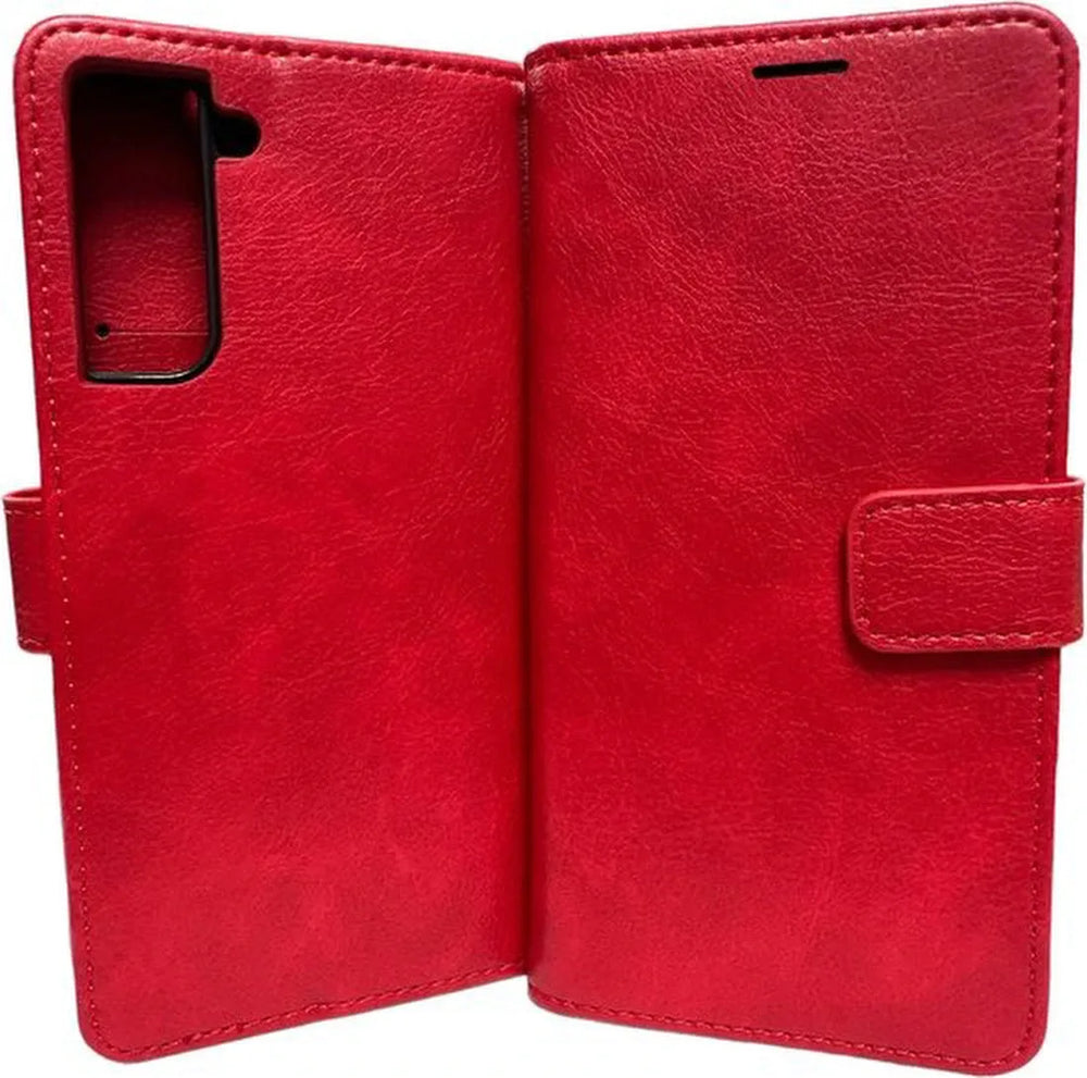 Samsung Galaxy S21 FE Hoesjes – Portemonnee Hoes – 2 Pack Screenprotector – Magneetsluiting – Rood-Ilumina Benelux